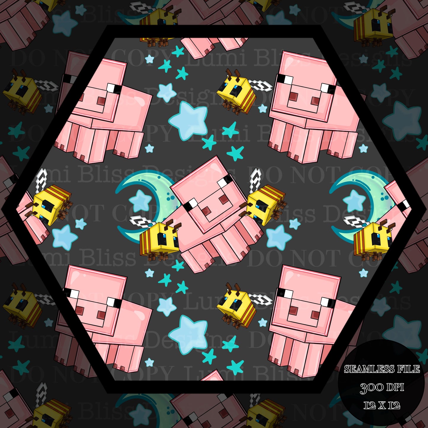 Moon & stars Pig Seamless