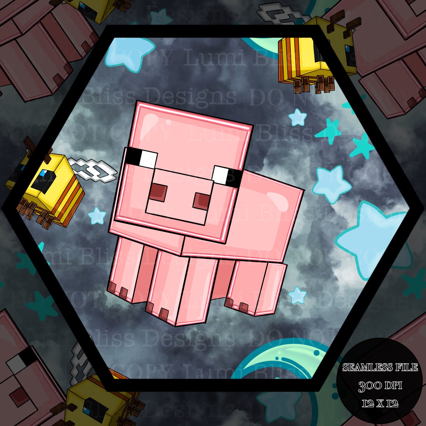 Moon & stars Pig Seamless