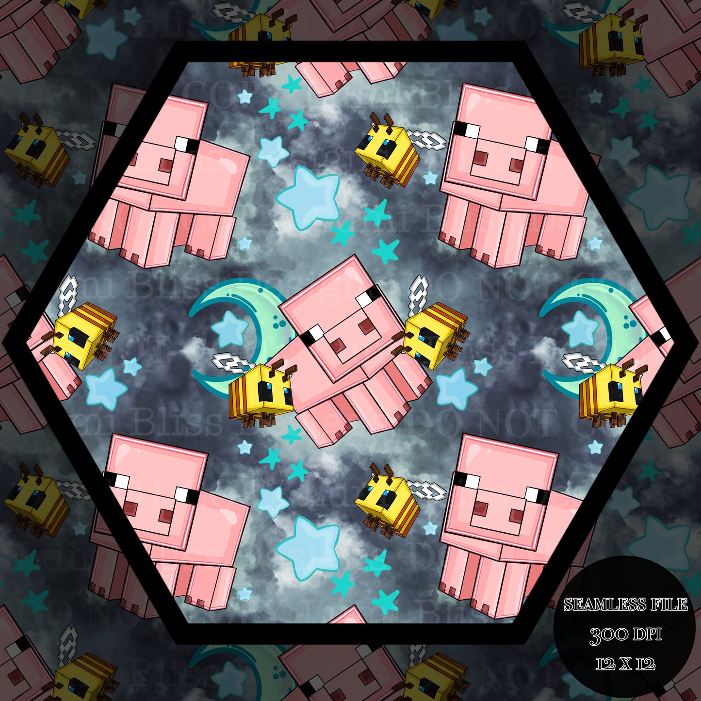 Moon & stars Pig Seamless